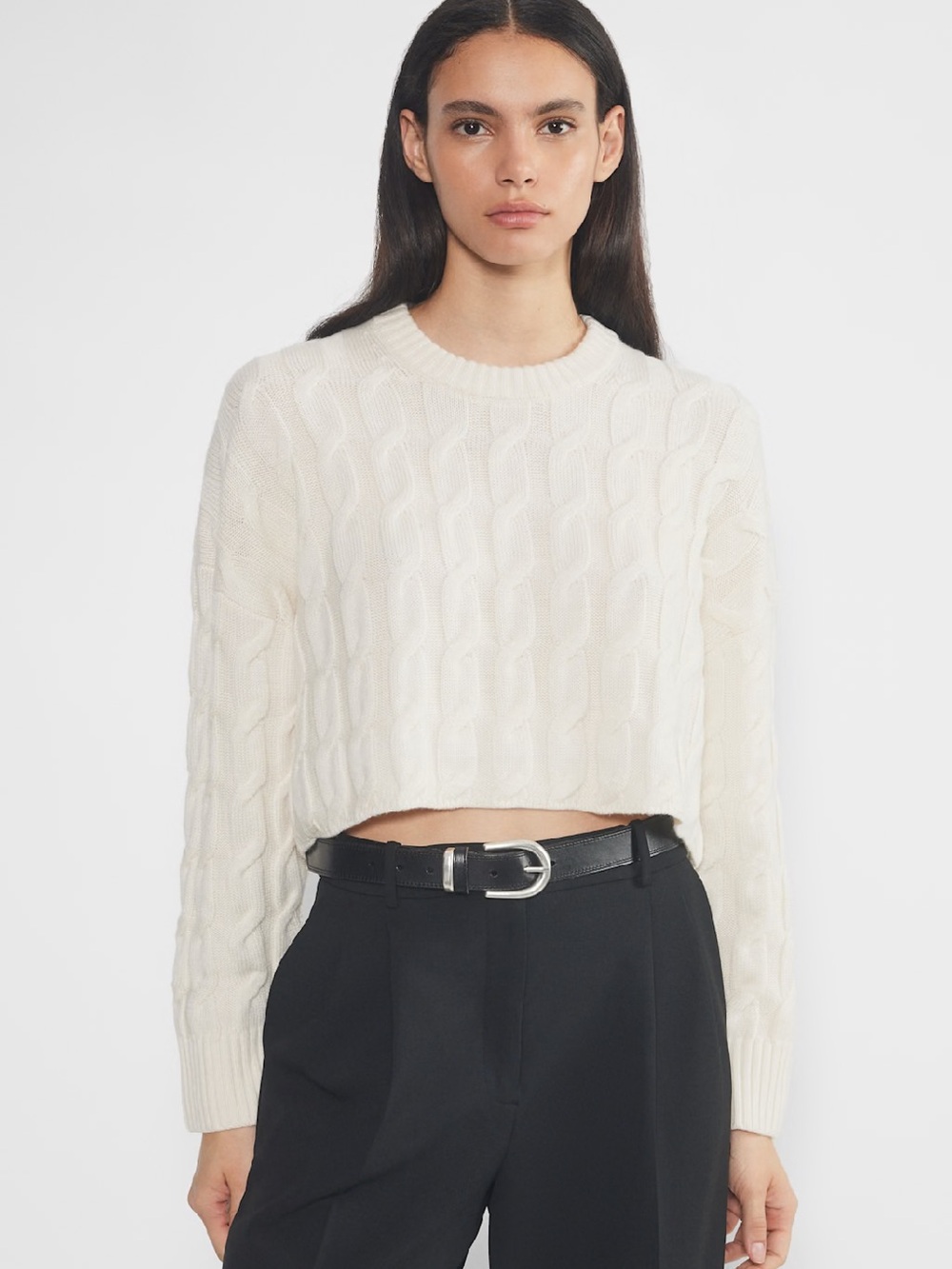 Babaton Glory Merino Wool Sweater Cropped White Small